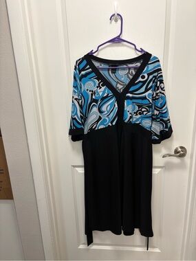 Lane Bryant Black and Blue Patterned Midi Dress